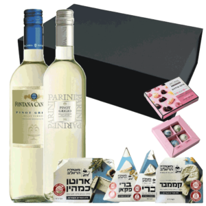 מארז גבינות, שוקולד ויין אורי, פינו גריג'יו גבינות ושוקולד