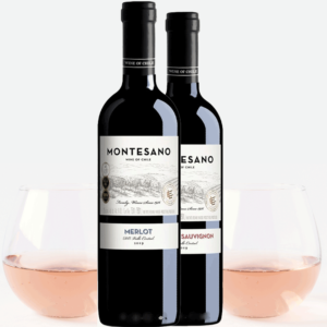 שני יינות מונטאסנו צ'ילה עם זוג כוסות