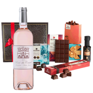 מארז יין רוזה ושוקולדים שונים